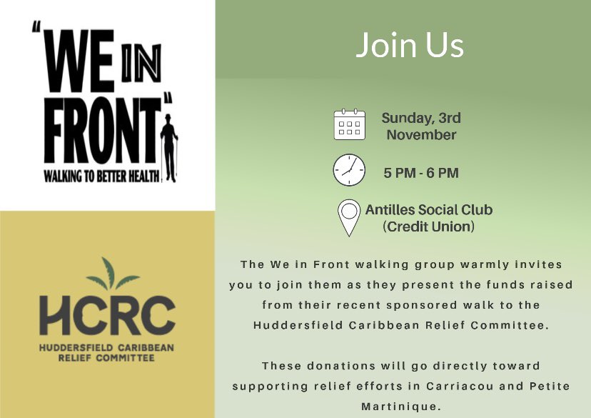 Local Walking Group, We in Front, to Present Donations to HCRC for Hurricane Beryl Relief Efforts in Carriacou and Petite Martinique.