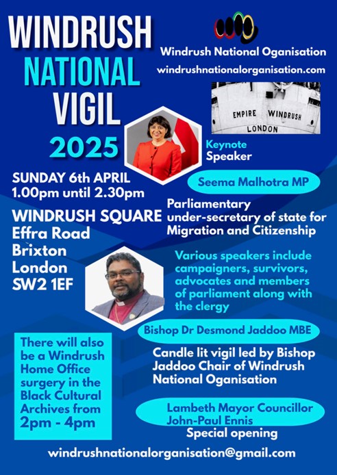 Third Annual National Vigil to Honour the Windrush Generation in the UK